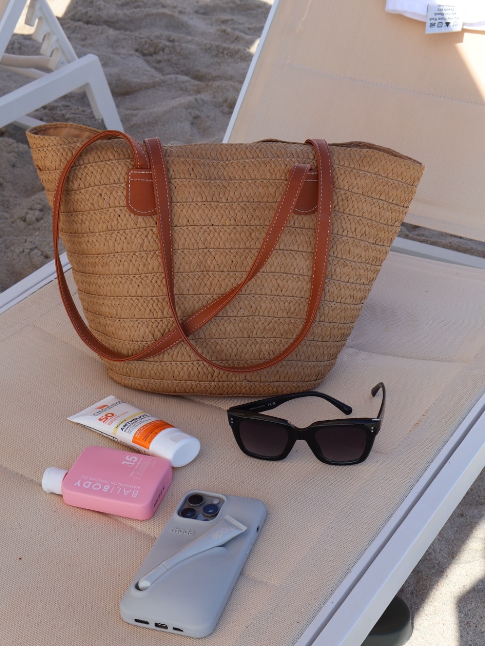 Woven Straw Beach Tote Bag with Brown Leather Straps - Large Summer Bag